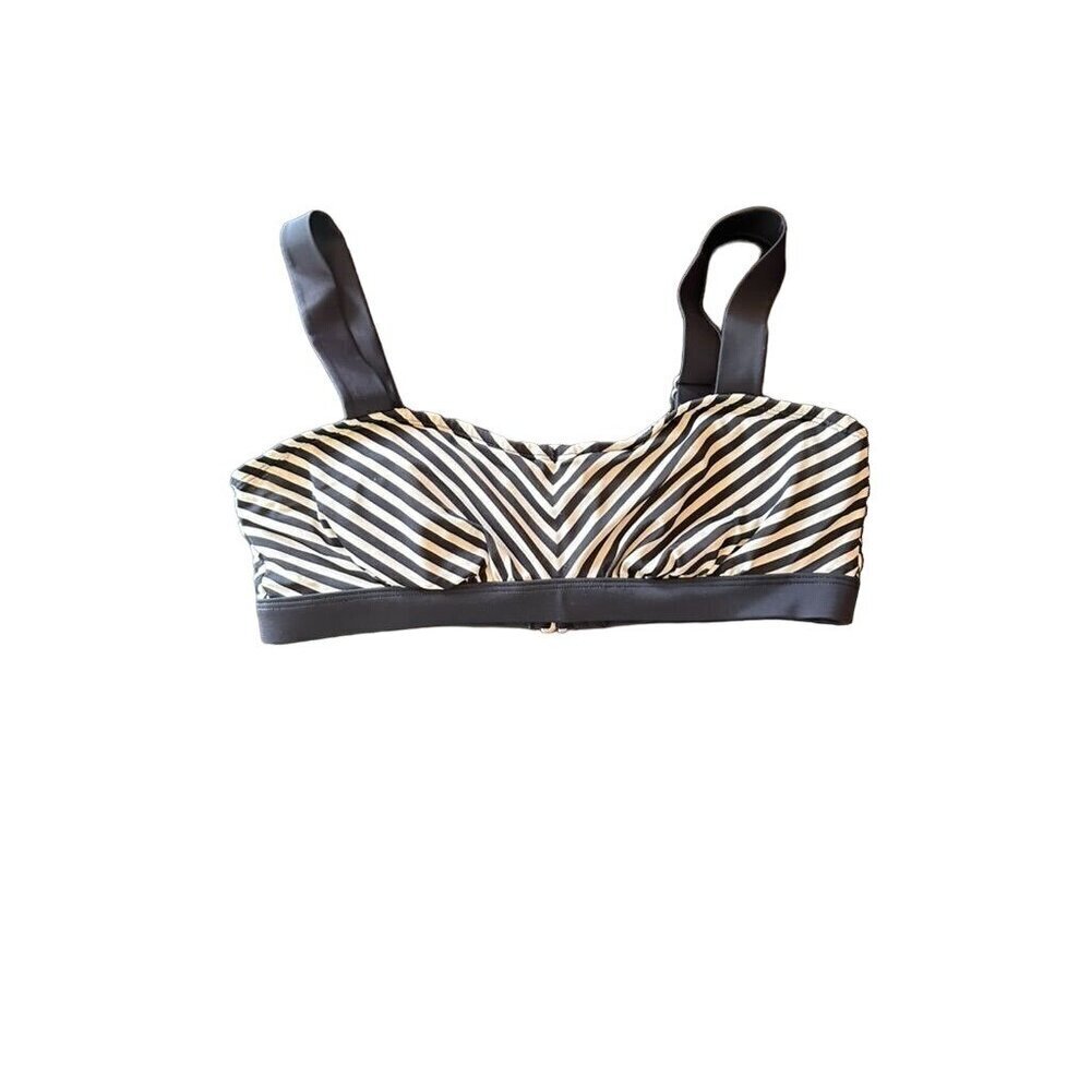 Athleta Bikini Top Black White Striped 34‎ B/C Sweetheart Criss Cross Strappy